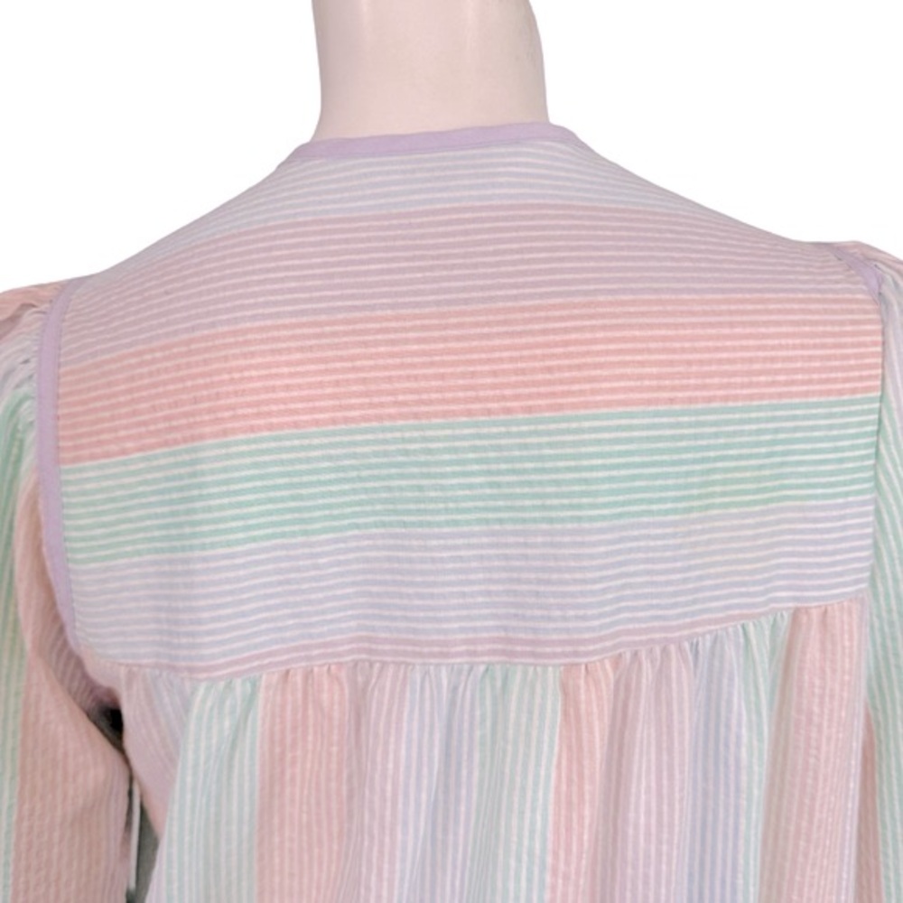 VINTAGE Komar Pastel Pink Green Purple Striped Cotton Midi Mumu Housedress - Picture 4 of 8